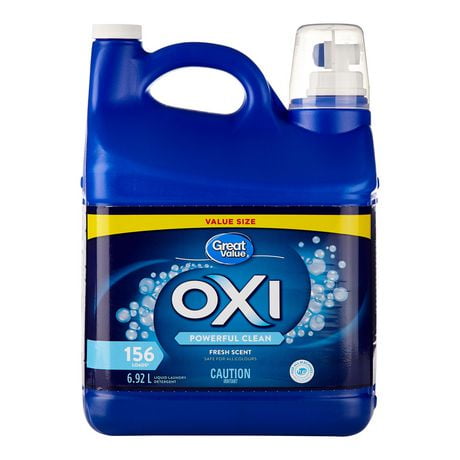Détergent à lessive liquide Oxi, parfum de fraîcheur Great Value 156 brassées, 6,92 L