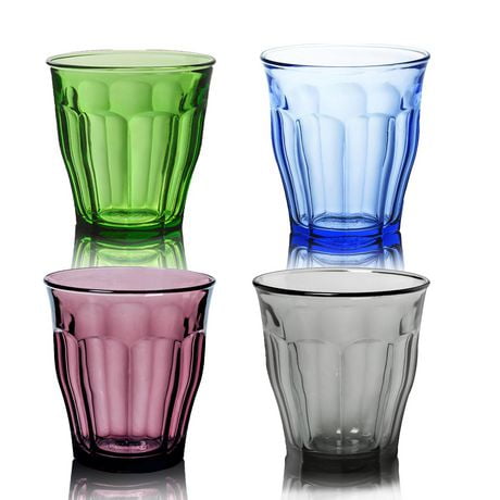 Duralex Picardie Gobelets en verre de couleurs assorties 250 ml, Ensemble de 4