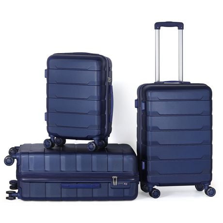 HIKOLAYAE Bagages verticaux avec roulettes à 8 roues en bleu azur, 3 pièces - Conforme à la TSA