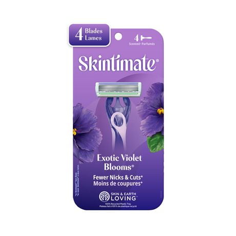 Skintimate Exotic Violet Blooms Scented Disposable Razors for Women, 4 Disposable Razors