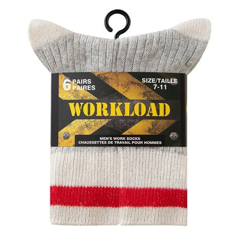 Workload Men's Wool Crew Socks, 6 Pairs, Sizes 7-11