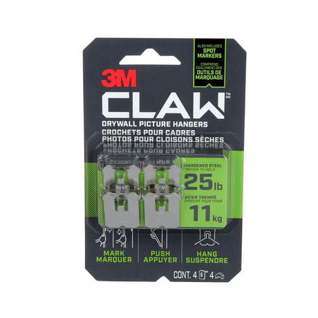 3M™ CLAW Drywall Picture Hanger with Temporary Spot Marker 3PH25M-5EF , Holds 25 lbs