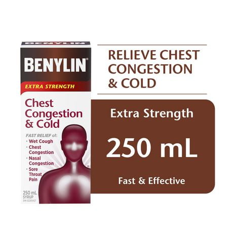 BENYLIN® Extra Strength Chest Congestion & Cold  Syrup,  Relieves Wet Cough & Sore Throat Pain, 250 mL