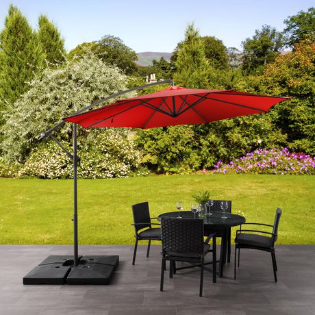 Corliving 9 5ft Uv Resistant Offset Patio Umbrella And Patio Base Weights Walmart Canada