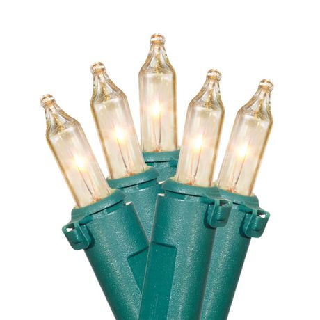 Holiday Time 100-Count Clear Incandescent Mini Christmas Lights, with Green Wire, 19.2', 3.25"(8.2 cm) bulb spacing