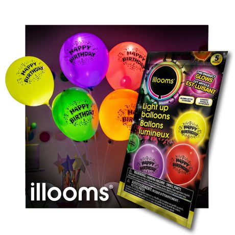 Happy Birthday Mixed 5 Pack LED Balloons, Mixed Happy Birthday LED Balloons