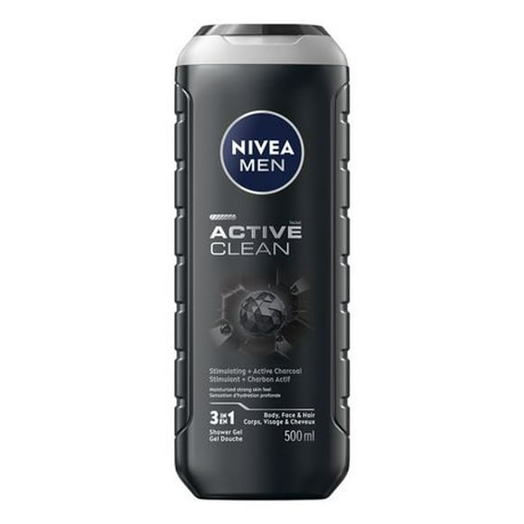 NIVEA MEN Active Clean Body Wash | 3-in-1 Men Shower Gel (Body, Face & Hair), 500 mL