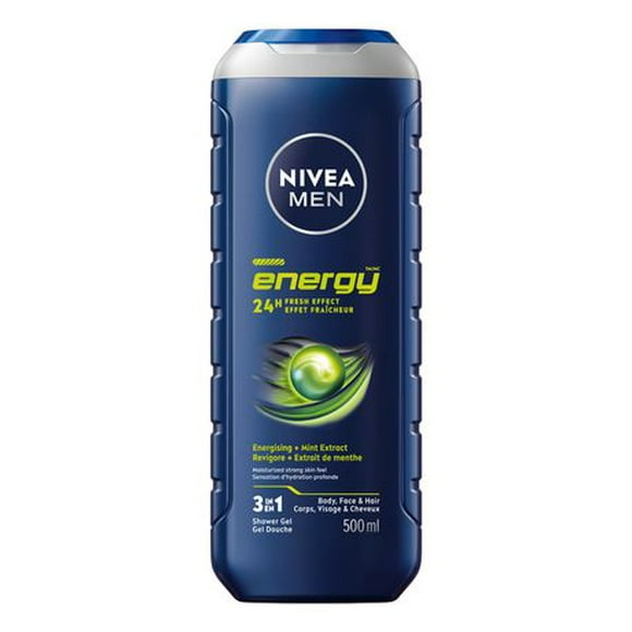 NIVEA MEN Energy Body Wash | 3-in-1 Men Shower Gel (Body, Face & Hair), 500 mL