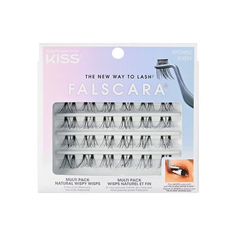 KISS Falscara Eyelash - Multi Pack Natural Wispy Wisps - KFCM02, Value-priced lash multipack with 24 wisps, reusable up to 3x with proper care.