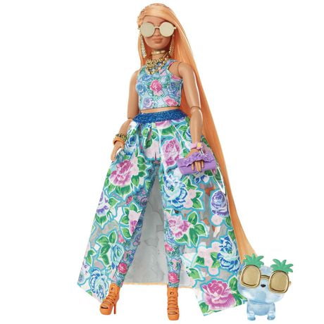 Barbie Extra Fancy Poupée, robe 2 pièces florale, animal, 3+ ans