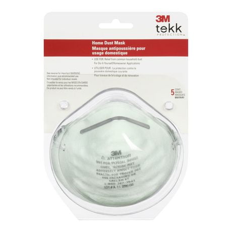 Masque contre les poussières Tekk ProtectionMC3M(MC), 8661HA1-A-C, sans soupape, jetable, blanc, 5/paquet