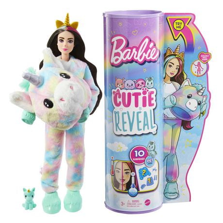 Barbie Cutie Reveal Fantasy Series Doll with Unicorn Plush Costume ...