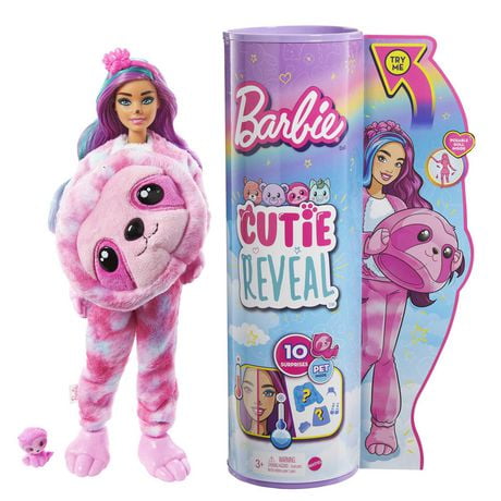 Barbie Cutie Reveal Fantasy Series Doll with Sloth Plush Costume & 10