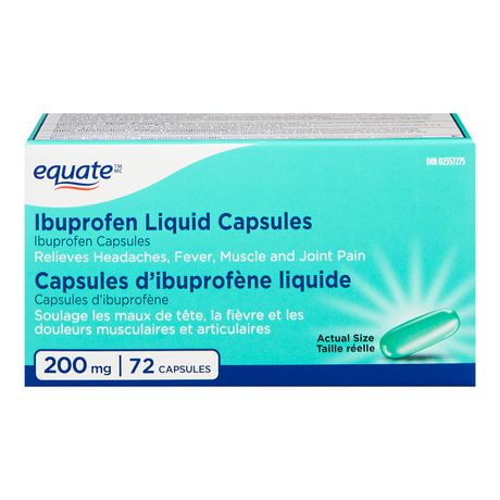 Equate Ibuprofen Liquid Capsules 200mg, 72 Liquid Capsules