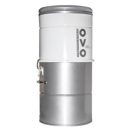 OVO Large and Powerful Central Vacuum System, Hybrid Filtration (with or Without Disposable Bags), Canister of 25L or 6.6 Gal, 630 Air watts of power.