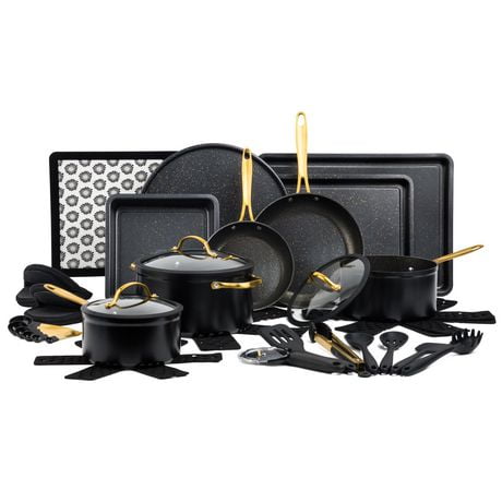 Thyme & Table Batterie de cuisine et ustensiles de cuisson antiadhésifs 32 pièces Noir
