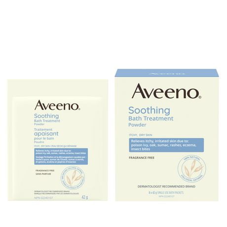 Aveeno Soothing Bath Treatment, Eczema, Dry Skin Relief, Colloidal Oatmeal Bath, Cleanser, Fragrance Free, 8 x 42g