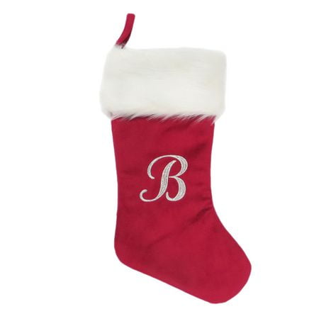 Holiday Time 19IN VELVET MONOGRAM STOCKING B red color velvet fabric in ...