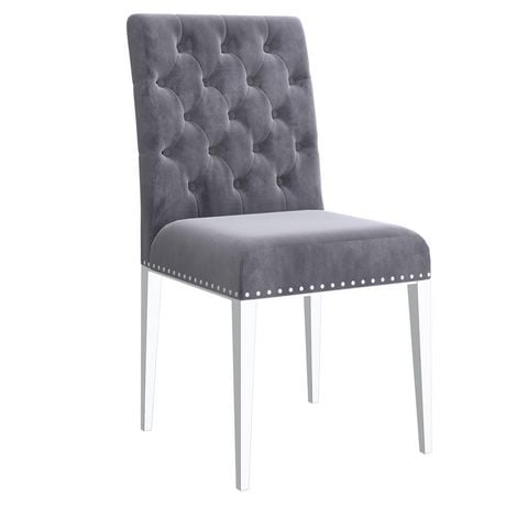 Chaise d’appoint contemporaine en velours, ensemble de deux, gris avec pattes argentées