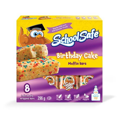 School Safe Birthday Cake Muffin Bar, 8 Pack Individually Wrapped Birthday Cake Bars