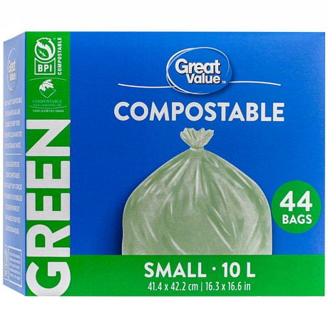 Sacs compostables verts format Petit Great Value 41,4 x 42,2&nbsp;cm