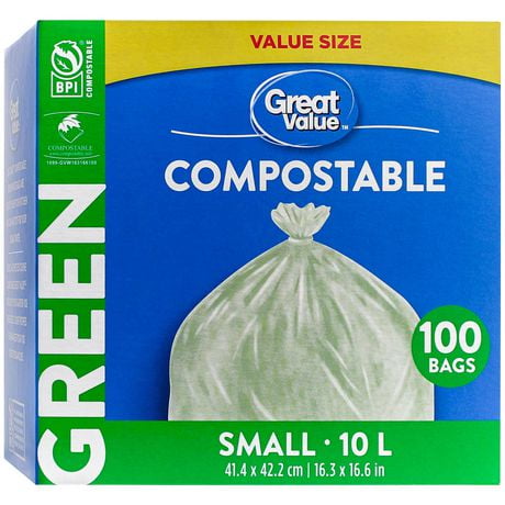 Great Value Small Green Compostable Bags, 41.4 x 42.2 cm