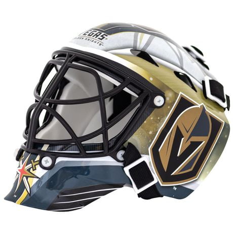 Franklin Sports Mini masque de gardien de but de hockey avec logo de l'équipe de la NHL de Golden Knights avec étui – Masque de gardien de but de collection avec logos et couleurs officiels de la NHL