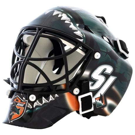 Franklin Sports Mini masque de gardien de but de hockey avec logo de l'équipe de la NHL de Sharks avec étui – Masque de gardien de but de collection avec logos et couleurs officiels de la NHL