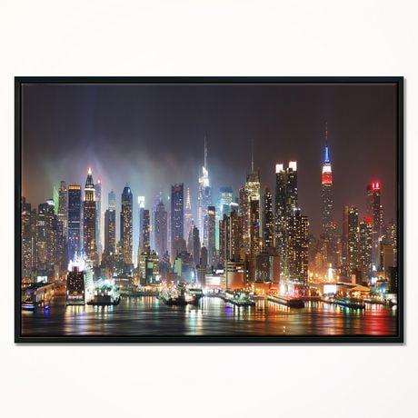 Design Art Lit Nyc Manhattan Skyline Framed Canvas Art Print | Walmart ...