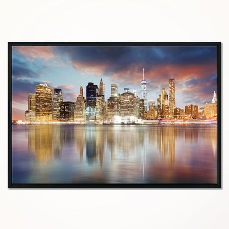 Design Art New York Skyline at Sunrise with Reflection. Framed Canvas ...