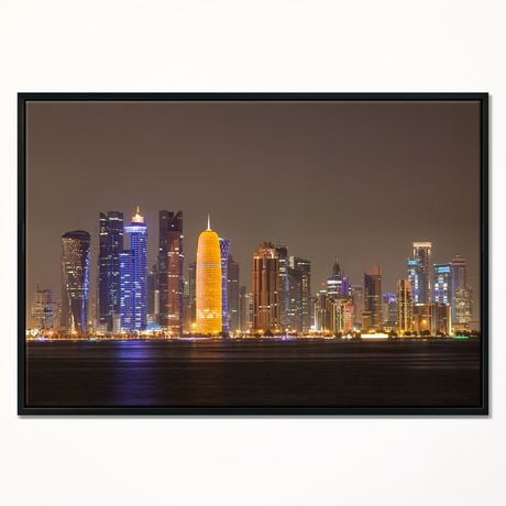 Chicago Cutlery Design Art Doha City Skyline at Night Qatar Framed Canvas Art Print