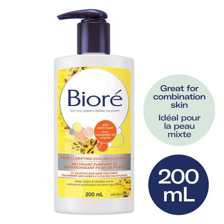 Bioré Pore Clarifying Cooling Cleanser with Witch Hazel, Salicylic Acid Face Wash for Acne Prone Skin, 200mL (Packaging May Vary), Dermatologist Tested | 200 mL