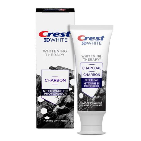 Crest 3D White Whitening Therapy Charcoal Deep Clean Fluoride Toothpaste, Invigorating Mint