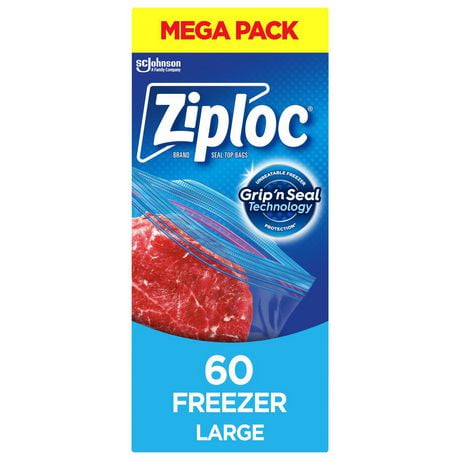 Ziploc® Freezer Bags with Stay Open Technology, Large, 60 Bags