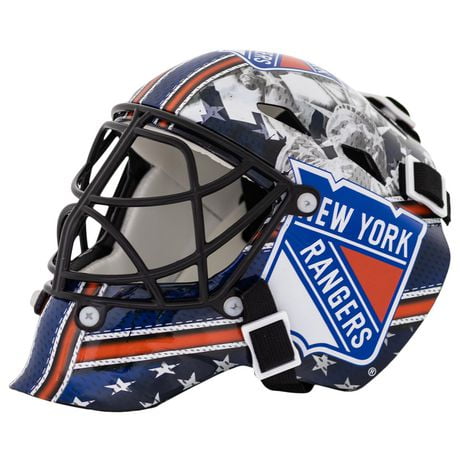 Franklin Sports Mini masque de gardien de but de hockey avec logo de l'équipe de la NHL de Rangers avec étui – Masque de gardien de but de collection avec logos et couleurs officiels de la NHL