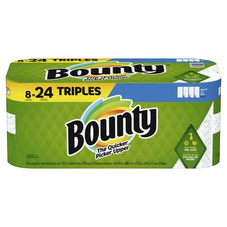 Bounty Select-A-Size Paper Towels, 8 Triple Rolls, White, 135 Sheets Per Roll, 8=24 Rolls