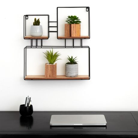 Truu Design Decorative Square Wooden, Black Box Wall Shelves