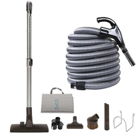 OVO Central Vacuum Standard Accessories Kit, With 30ft Low-Voltage hose, ON/OFF switch at the handle, 12’’ Combo brush and accessories, For hard surfaces and rugs