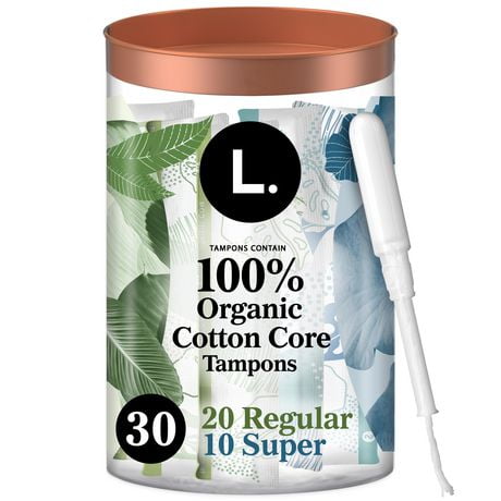 L. Cotton Tampons Regular/Super Absorbency Multipack, Free from Chlorine Bleaching, Pesticides, Fragrances, or Dyes, 30CT