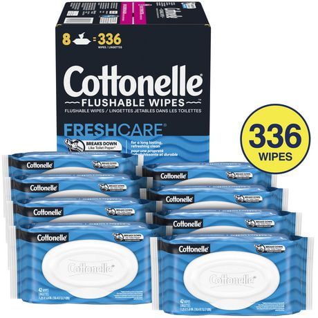 Cottonelle Flushable Wet Wipes Flip-Top Pack, 336 Count