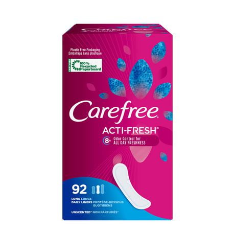 Carefree Acti-Fresh Body Shape Panty Liners Long Pack of 92 Liners, 92 Panty Liners