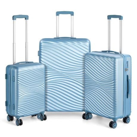 HIKOLAYAE Bagages verticaux avec roulettes à 8 roues en bleu azur, 3 pièces - Conforme à la TSA
