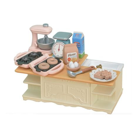 Calico Critters Kitchen Island, Dollhouse Furniture and Accessories with "Working" Features