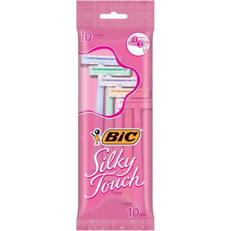 Rasoirs jetables pour femmes BIC Silky Touch, avec 2 lames de rasoir, des manches joliment pastel, paquet de 10 rasoirs pour femmes 10 rasoirs