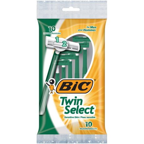 BIC Twin Select Sensitive Skin Men's Disposable Razor, 2-Blade, 10-Count, For a Close and Comfortable Shave, 10 Shavers