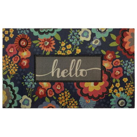 Mainstays Floral Hello Polyester Door Mat 18x30, Mainstay Floral Hello Doormat