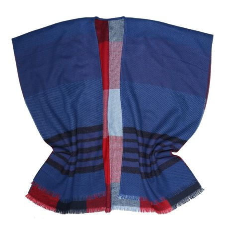 V. Fraas Ladies Acrylic Border Striped Reversible Ruana - Navy - Walmart.ca