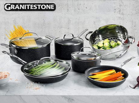 GraniteStone 10-Piece Nonstick Cookware Set, Scratch-Resistant, Granite-coated Anodized Aluminum ...