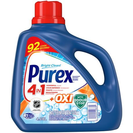 Détergent à Lessive Liquide Purex, 4dans1 + OXI 4,08L, 92 Brassées