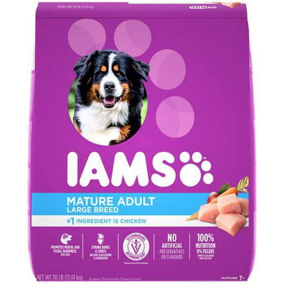Nourriture sèche pour chiens âgés de grande race IAMS Recette avec poulet et grains entiers 13.6kg